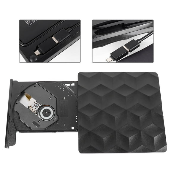 Uonlytech External Dvd Burner USB 3.0 Type C Portable Dvd Writer Drive for Computers Black