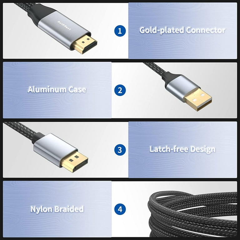 HDMI to DisplayPort Adapter 4K@60Hz, Braided High Speed HDMI 2.0 in to DP  1.2 out Video Converter Cable 6ft with USB Power Compatible for Xbox Series  X, PS5, PS4 pro, PC, Laptop 