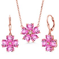 Gem Stone King 18K Rose Gold Plated Silver Pink Mystic Topaz and White Zirconia Pendant Earrings Jewelry Set for Women (12.40 Cttw, Heart Shape 6MM, with 18 inch Chain)