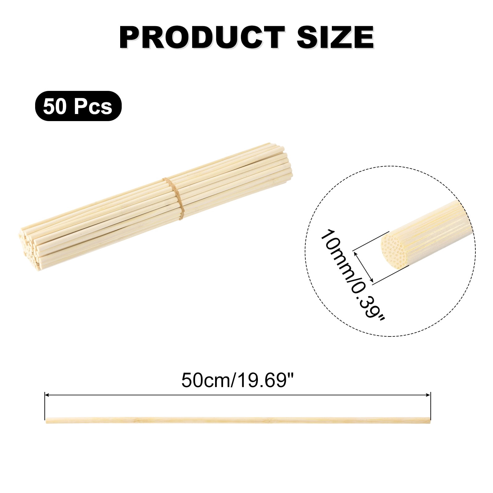 Uxcell Wooden Dowel Rods, 3/8 x 20 Inch Round Dowel Rod Wood Sticks Bamboo Stick for Arts Crafts Photo Booth Props DIY Building Model, 50 Pack