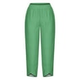thumbnail image 4 of Ashirexll Capri Pants for Women Casual 2024 Fall Drawstring Elastic High Waist Linen Pants Wide Leg Plus Size Lounge Capris Style B Mint Green 5XL, 4 of 5