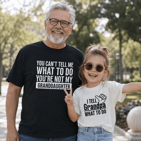 Funny Grandpa And Granddaughter Matching Shirts, I Tell Grandpa What To Do Tee, Granddaughter Gift From Grandpa