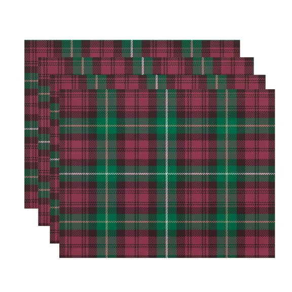 Simply Daisy Tartan Plaid 18 x 14 Inch Red Holiday Print Placemat (Set of 4)