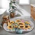 thumbnail image 3 of Sunflowers Round Area Rug 3Ft Washable Small Circle Rugs for Kitchen Entryway, Spring Botanical Yellow Floral Vases Retro Non-Slip Carpet Floor Mats Indoor Outdoor Carpet Runner Aesthetic Home Decor, 3 of 8
