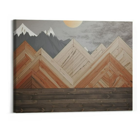 Shiartex  Framed Canvas Print Wall Art Western Decor Sun Shines Over Snowy Mountain Forest Nature Wilderness Wood Panels Modern Art Rustic Landscape for Living Room, Bedroom, Office -20x16 In