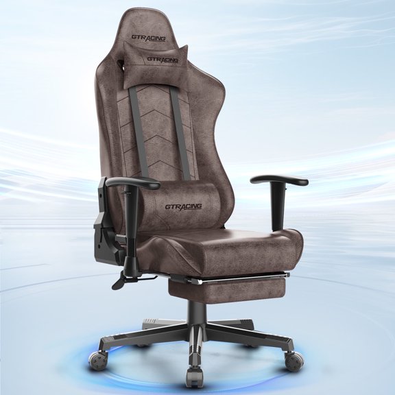 GTRACING High Back Racing Style Gaming Office Chair with Footrest and Adjustable Reclining Backrest, Brown