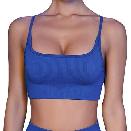 

sebtyili women s beautiful back spaghetti strap sports underwear shockproof fitness vest style fixed cup push up sports bra