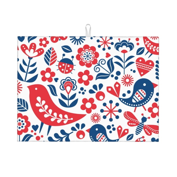 Fotbe Birds Flowers Alfombrilla de Secado para Cocina con Estampado, 18x24 Pulgadas