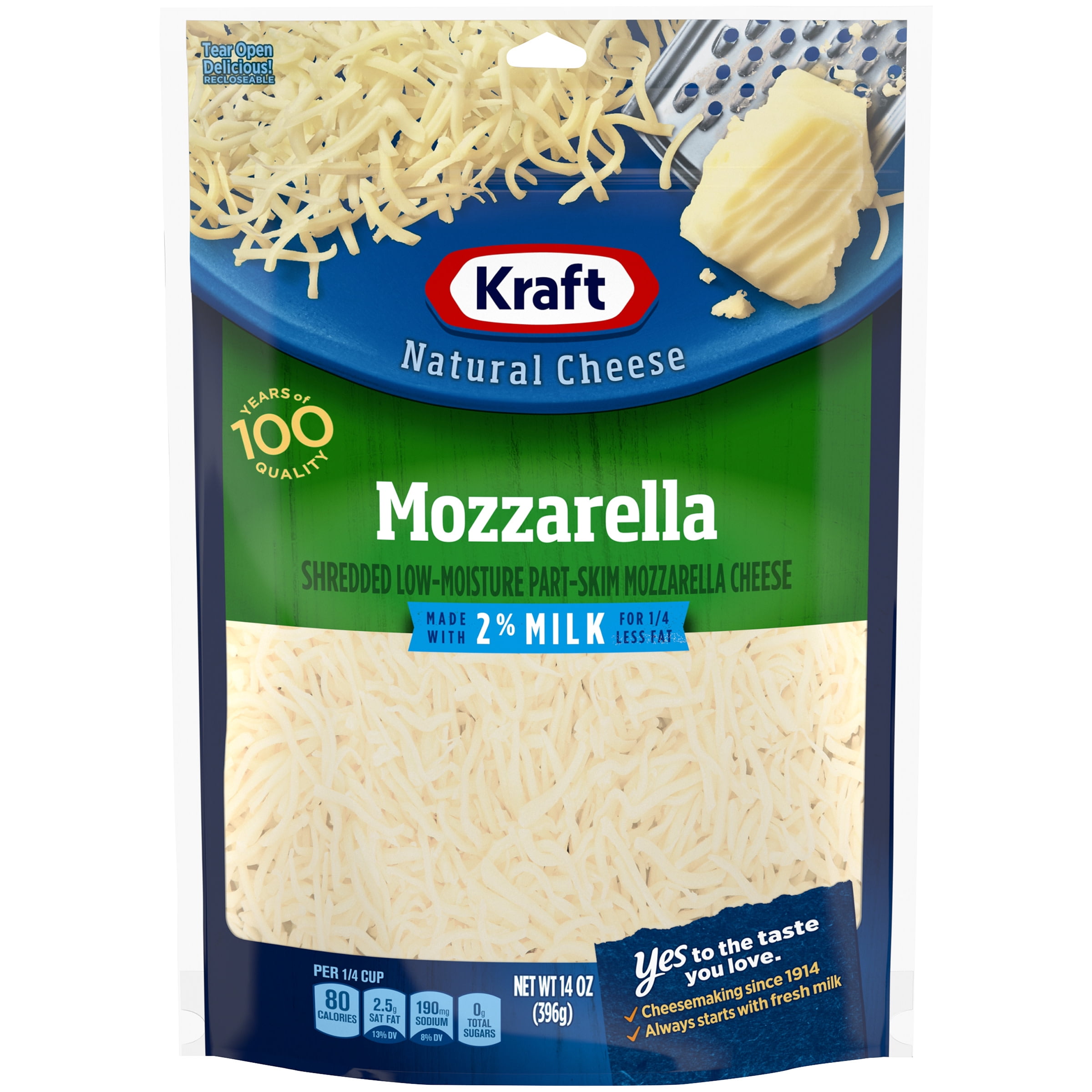 Kraft Mozzarella Shredded Cheese With 2 Milk 14 Oz Bag Walmart