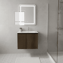 Goodyo 24 in Bathroom Vanity, Wall-mounted Sink Cabinet Combo, Floating Ample Storage, Towel Rack, Walnut Deep No Faucet Drain