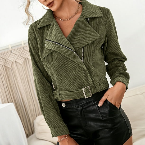 Abrigos recortados para mujer Elegantes abrigos cortos de salón de pana Suave Otoño Invierno Outwear Hugtrwg Para estrenar