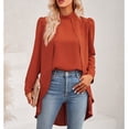 thumbnail image 3 of Blusa con dobladillo asimétrico falso, 2 piezas falsas, manga larga, cuello alto, blusa falsa de manga larga, resultados impresionantes, 3 of 8