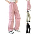 thumbnail image 5 of Odeerbi 5-16 Years Teen Girls Cargo Pants Athletic Sports Wide Leg Pants Spring Solid Color Loose Work Pants with Multiple Pockets, 5 of 5
