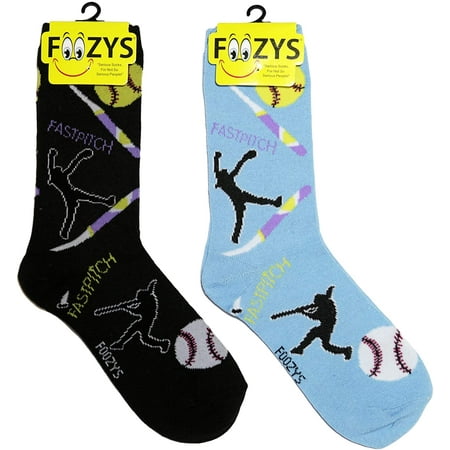 

Foozys Women Crew Socks | Fastpitch Fun Sports Novelty Socks | 2 Pair