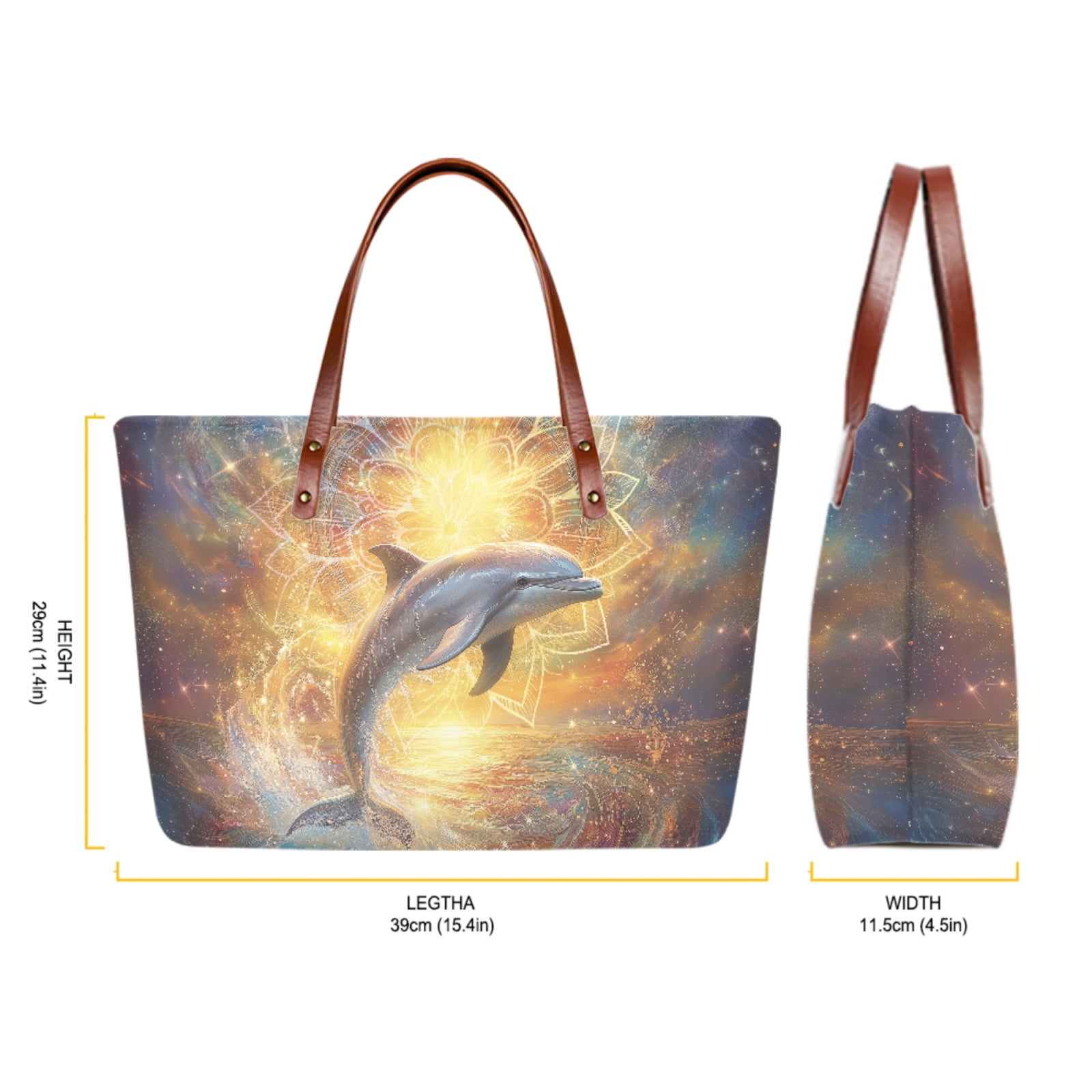 ZUXONGSY Boho Mandala Dolphin Print 2 Pieces Purses Top Handle Satchel for Women Large Top Handle Tote Bag Slim Wallet with Handle Portable Satchel Handbags Wallet for Shopping Outings