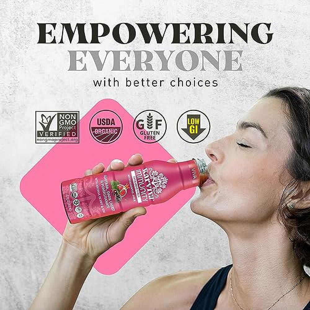 Karviva Organic High Fiber Plant-Based Juice, 6 Bottles, 12 FL oz, Ashitaba, Dark Cherry, and Pomegranate Flavor