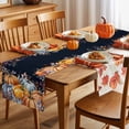 thumbnail image 5 of Fall Table Runner Thanksgiving Orange Blue Pumpkin Table Runners Watercolor Eucalyptus Leaves Black Cotton Linen Dresser Scarf Kitchen Dining Table Decor for Fall Holiday Party Decor 13x90 Inch, 5 of 9