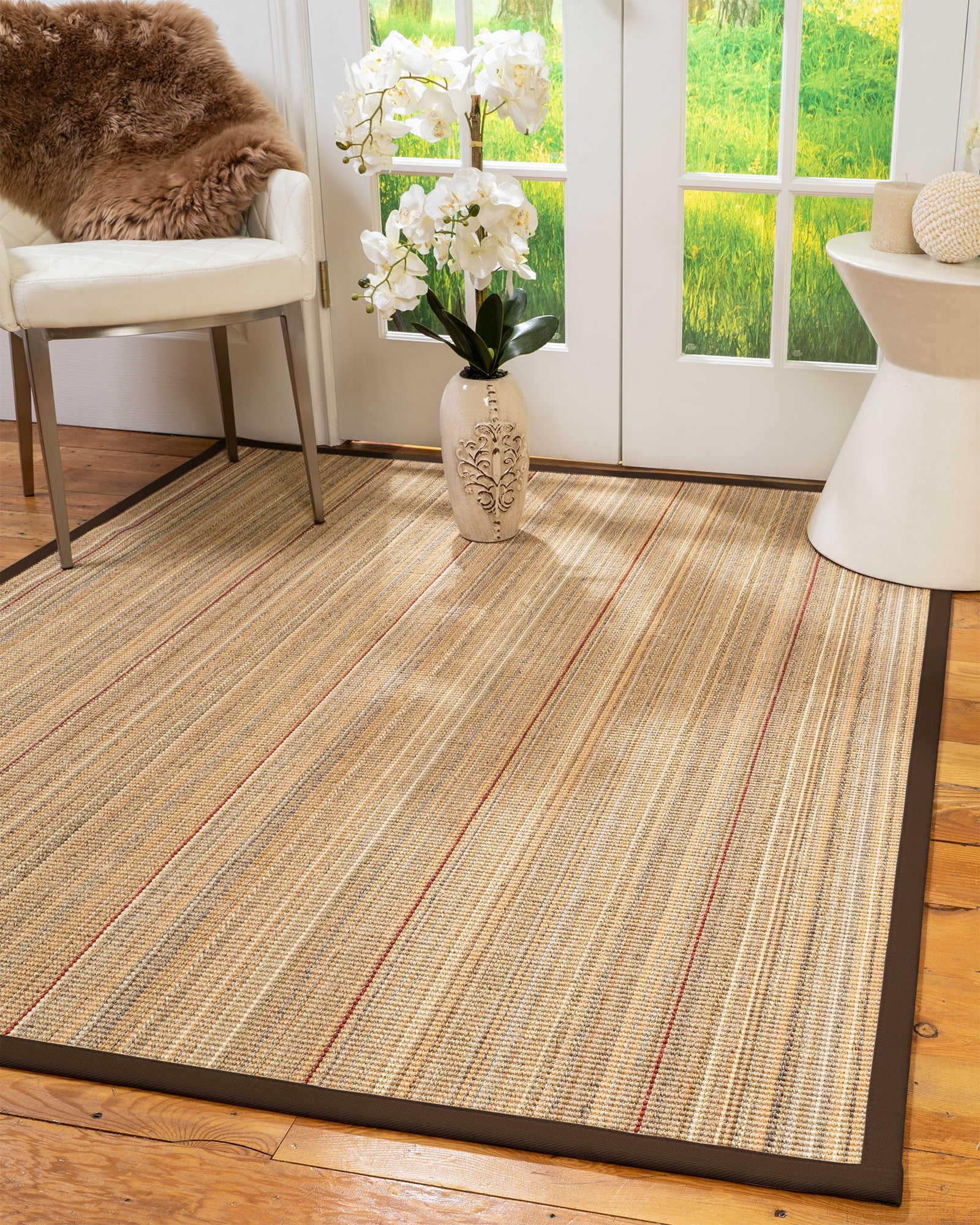 Natural Area Rugs Resort Custom Sisal Rug, 10', Round Extra Wide Brown Border