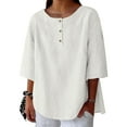 thumbnail image 4 of Cotton Muslin Shirt Women! Comdrip Women's 3/4 Sleeve Cotton Linen Blouses Top T Shirt Linen Shirts for Women White1 L, 4 of 10