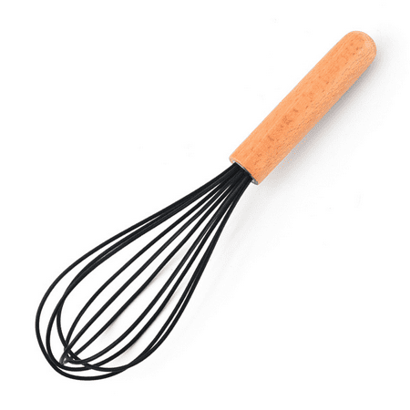 

Silicone Whisk with Wood Handle Balloon Whisk Egg Beater Egg Whisks for Kitchen Cooking Black
