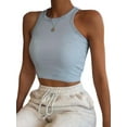 thumbnail image 4 of Kmbangi Women's Summer Slim Knit Tank Tops, Solid Color Sleeveless Round Neck Ribbed Crop Tops Causal Streetwear, 4 of 7