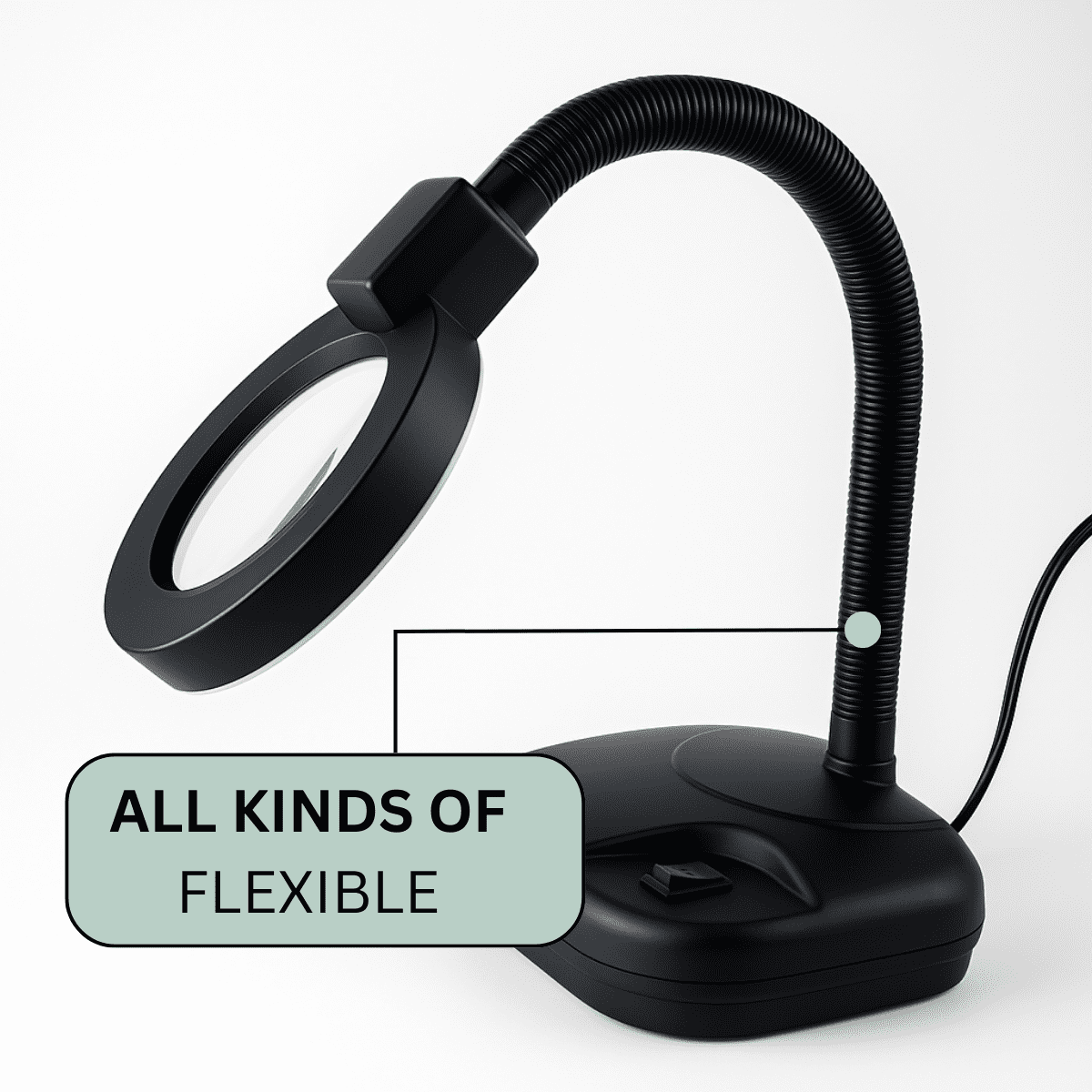 ELUCIDATE 3.5" (8.9 cm) Diameter | Black Plastic | LED Illuminated 110V | Bendable Gooseneck | 3X and 8X Magnification Lens | Ideal for Detailed Work | Space-Saving Design