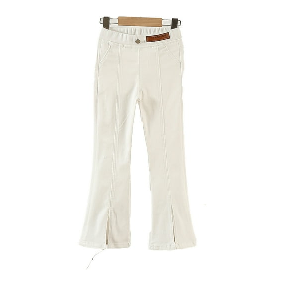 MXIEZI 4 - 14T Girls Denim Bell Bottoms Pants Casual Denim Pockets Pants Kids Baggy Elastic Waist Wide Leg Jeans