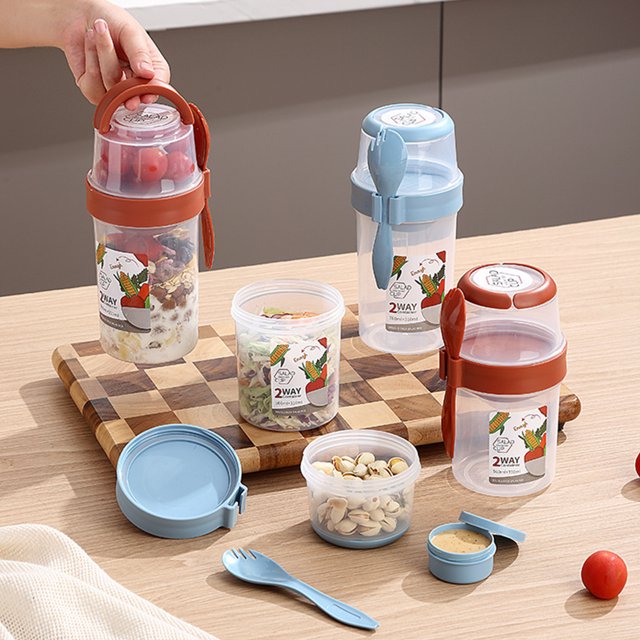 Salad Cup with Fork Salad Dressing Holder Portable Salad Container Cup Set BPA-Free Double-Layer Design Sealing Rings Easy Fill Clean Lunch Fruit Vegetable Jar