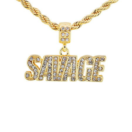 14K Gold Plated Hip Hop Bling Iced Out Savage Pendant with 24