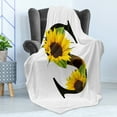 thumbnail image 4 of Letter S Soft Flannel Fleece Throw Blanket, Flora Elements Sunflowers on Dark Colored Abstract Art Print, Cozy Plush for Indoor and Outdoor Use, 70" x 90", Yellow Green Black, by Ambesonne, 4 of 5