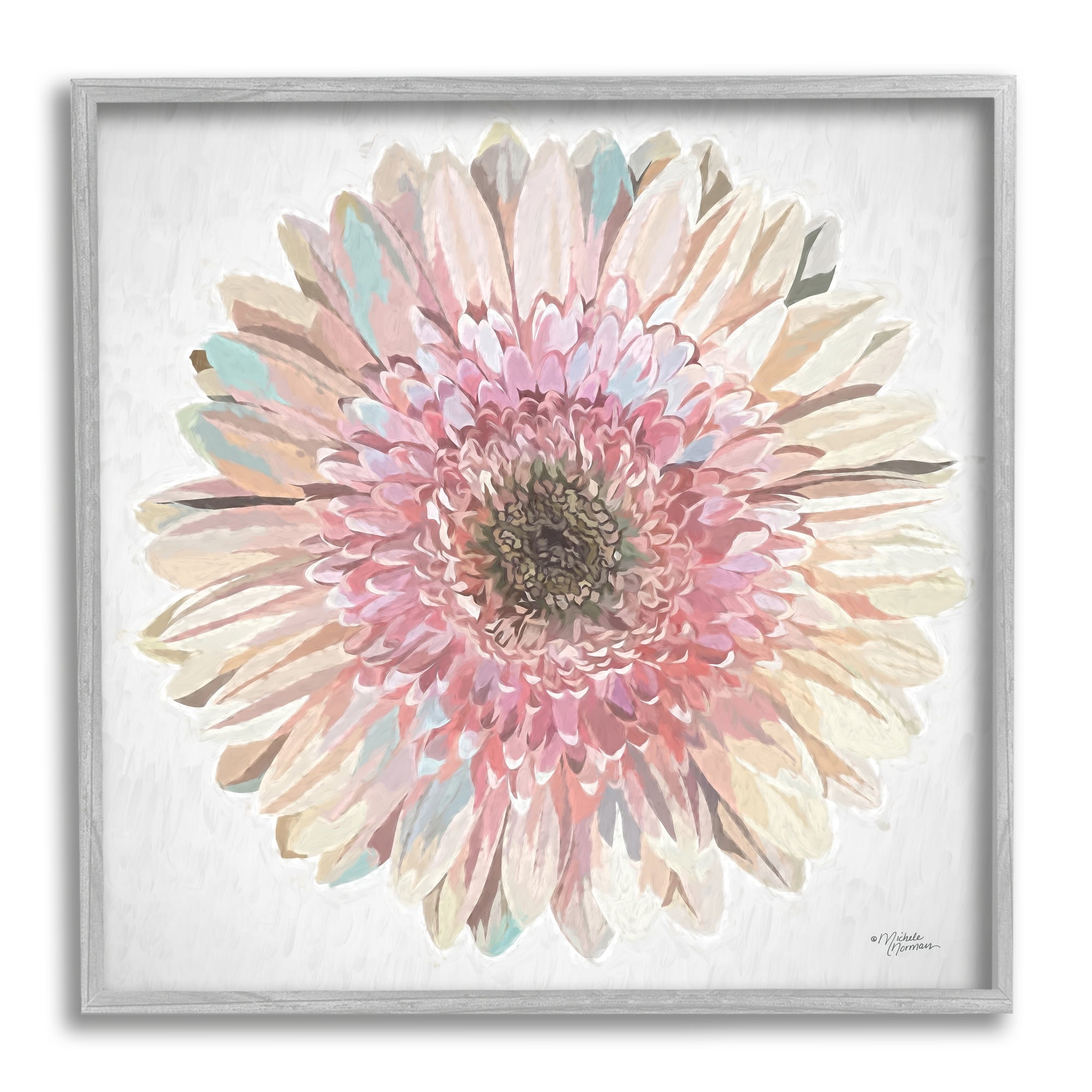 Stupell Industries Round Daisy Petal Design Flower Blossom Illustration Graphic Art Gray Framed Art Print Wall Art, Design by Michele Norman