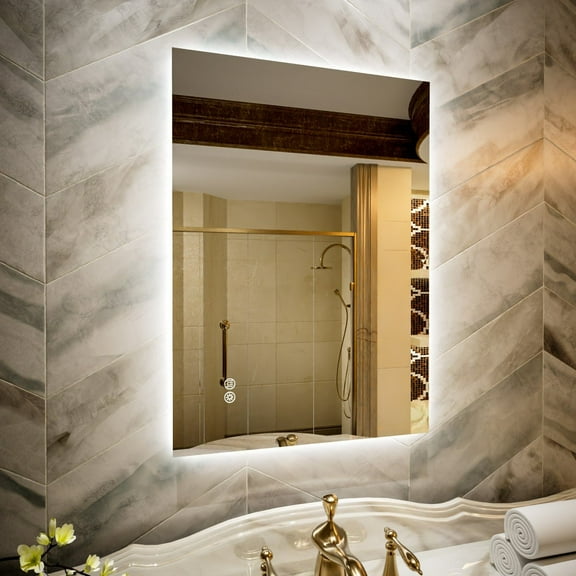 Navi LED Bathroom Mirror 20" x 28" with Backlit,Mirror with Lights Wall Mounted Anti Fog,Led Mirror for Bathroom,HD Tempered Glass,Shatter-Proof