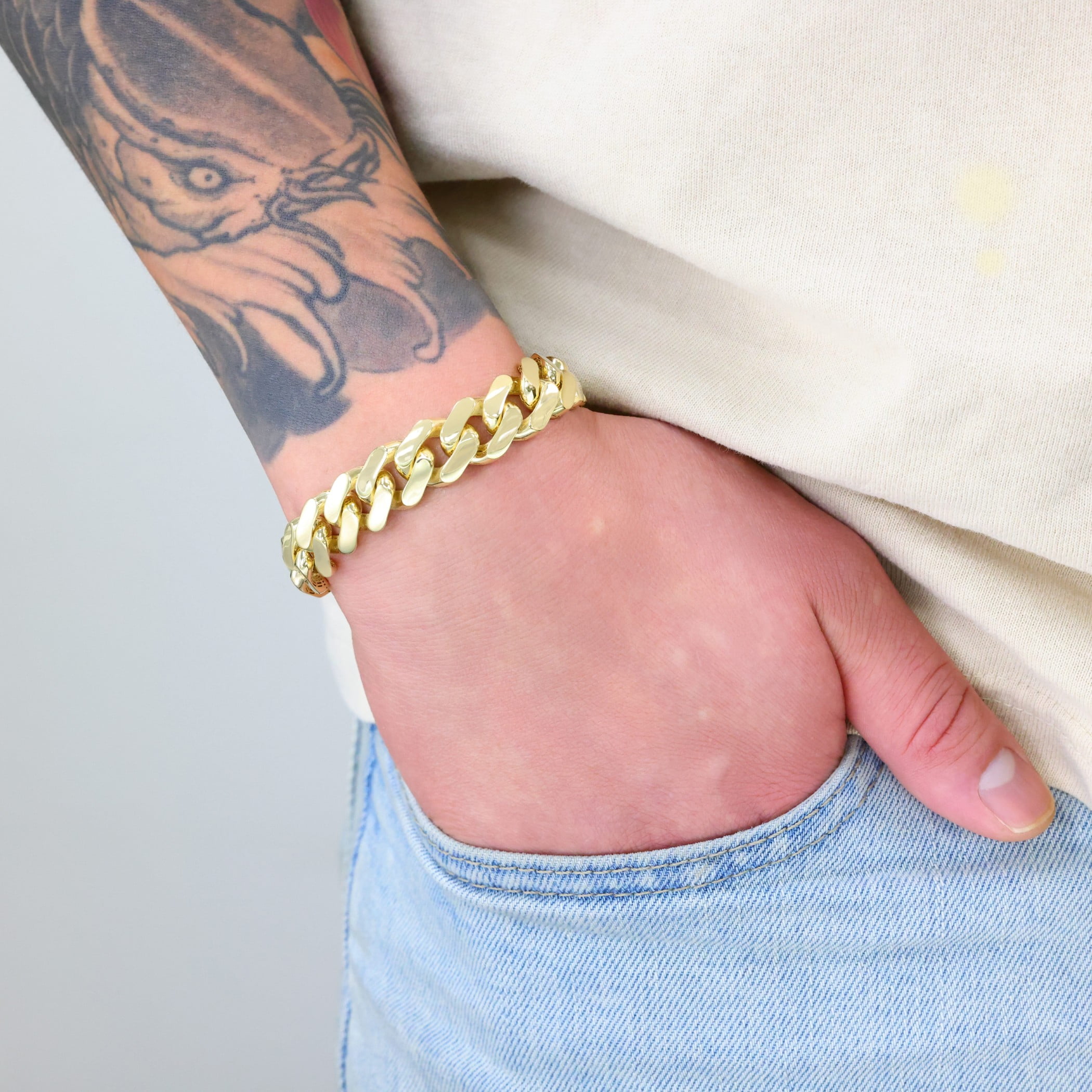 Nuragold 14k Real Yellow Gold Royal Monaco Miami Cuban Link Bracelet 7"-9" (5mm-17mm) Italian Jewelry for Men & Women