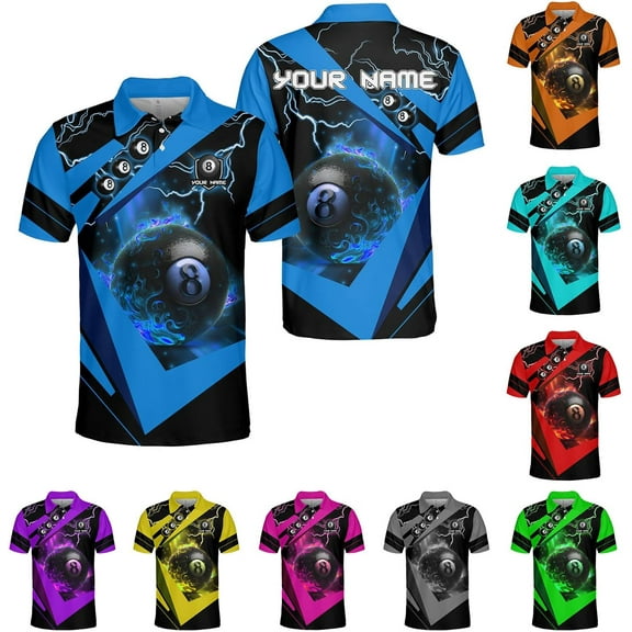 Personalized Billiard Polo Shirt Shirts Men Women Custom Name 3D Team Apparel Gift 8 Ball Pool S-5XL (Blue, S)