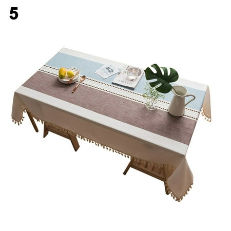 

Wanwan Rectangular Plaid Tassel Cotton Tablecloth Dining Table Cover Home Decoration