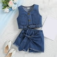thumbnail image 2 of THDHVS Girls Summer Outfits,Casual Short Sets for Kids,Girls' Denim Set Stylish and Fashion Kid's Denim Top and Shorts Two-piece Set Trendy Clothing, 2 of 7