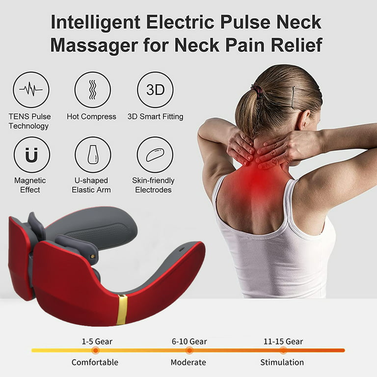 Electric Pulse Neck Massager, Intelligent Neck Massage With Heat, 3 Modes  15 Levels Cordless Deep Tissue Trigger Point Massager For Pain Relief And  Relax