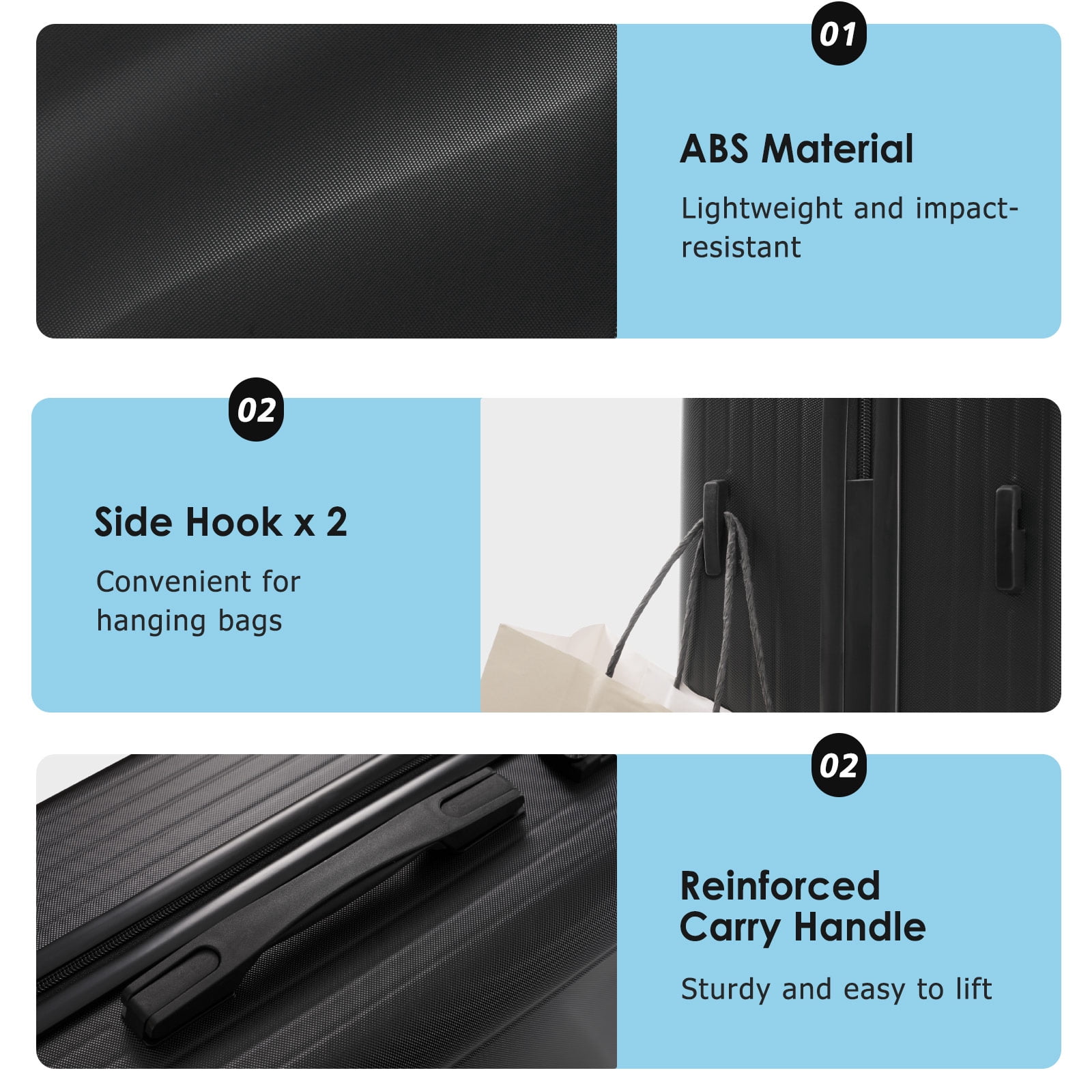 Luggage Set 3 Piece, Lightweight Durable ABS Suitcases with Spinner Wheels and TSA Lock, Carry-on & Checked Travel Luggage (20"/24"/28")