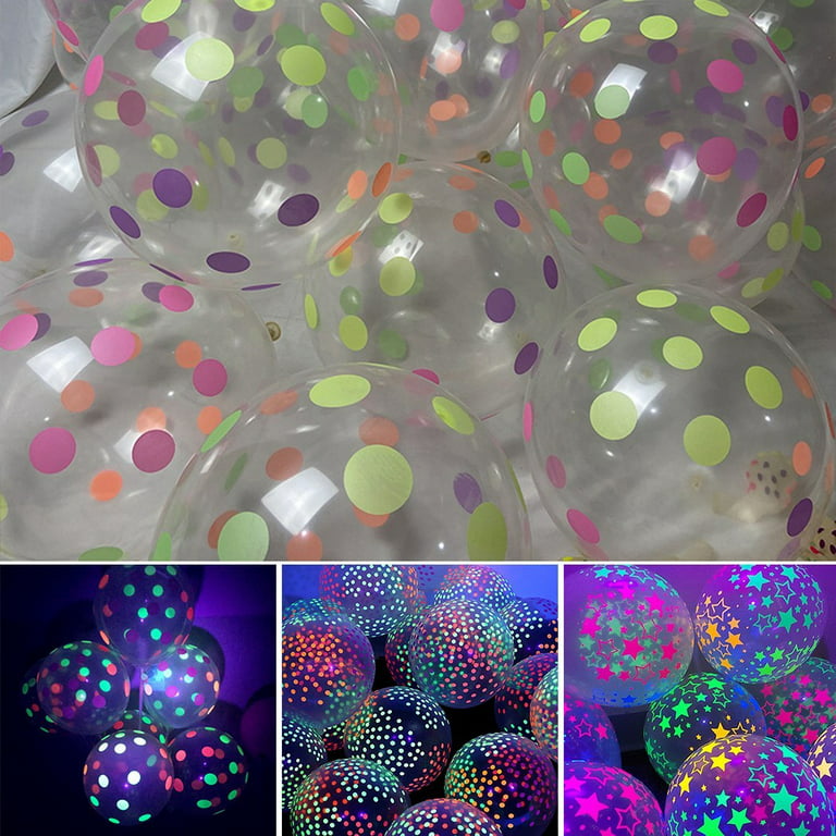 90 Pieces UV Neon Balloons, 12 lnch Dot Blacklight Balloons Glow in the  Dark Neon Fluorescent Balloons Neon Latex Balloons for Birthday, Wedding,  Glow