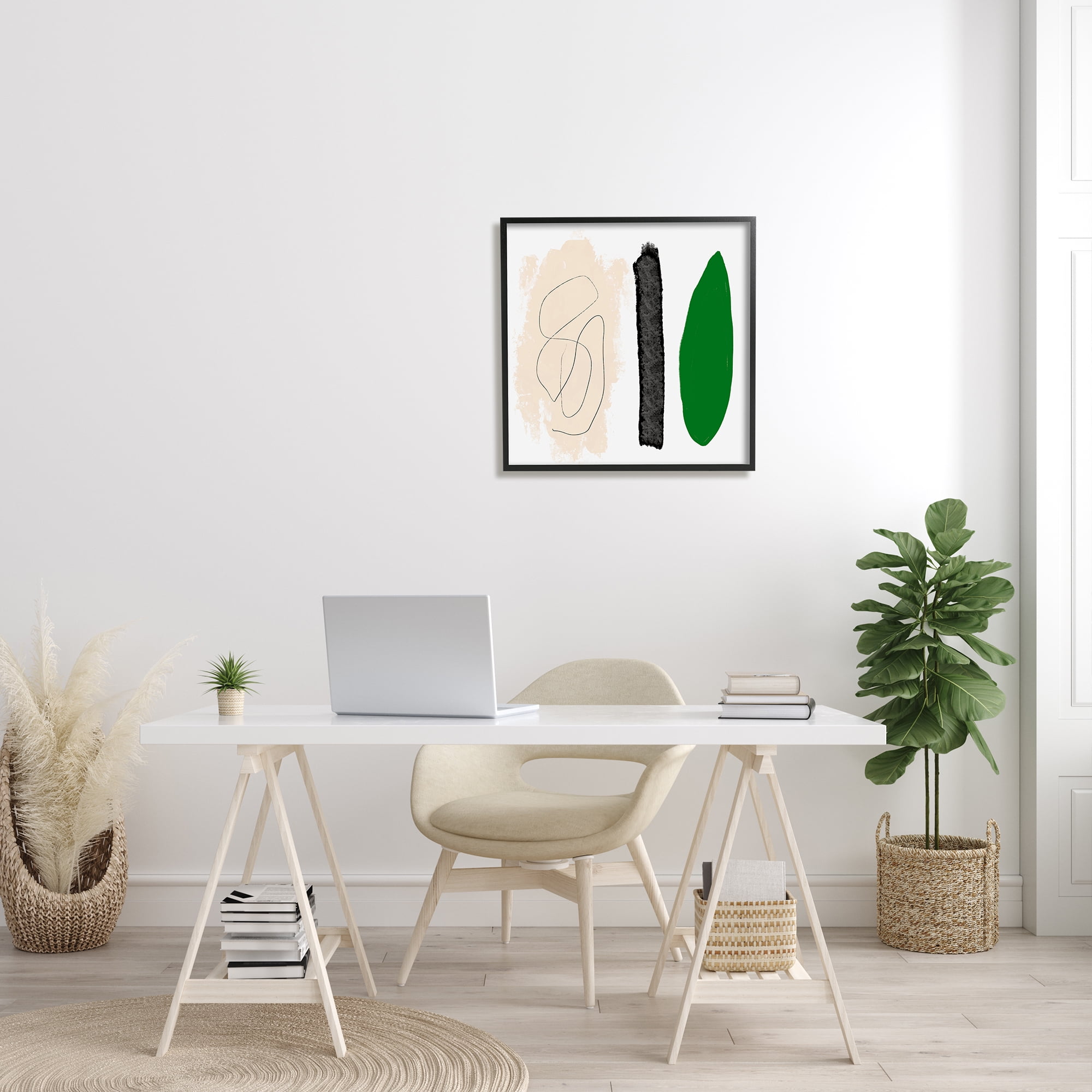 Stupell Industries Modern Abstract Nature Study Shape Collage Green Beige Abstract Painting Black Framed Art Print Wall Art, 24 x 24