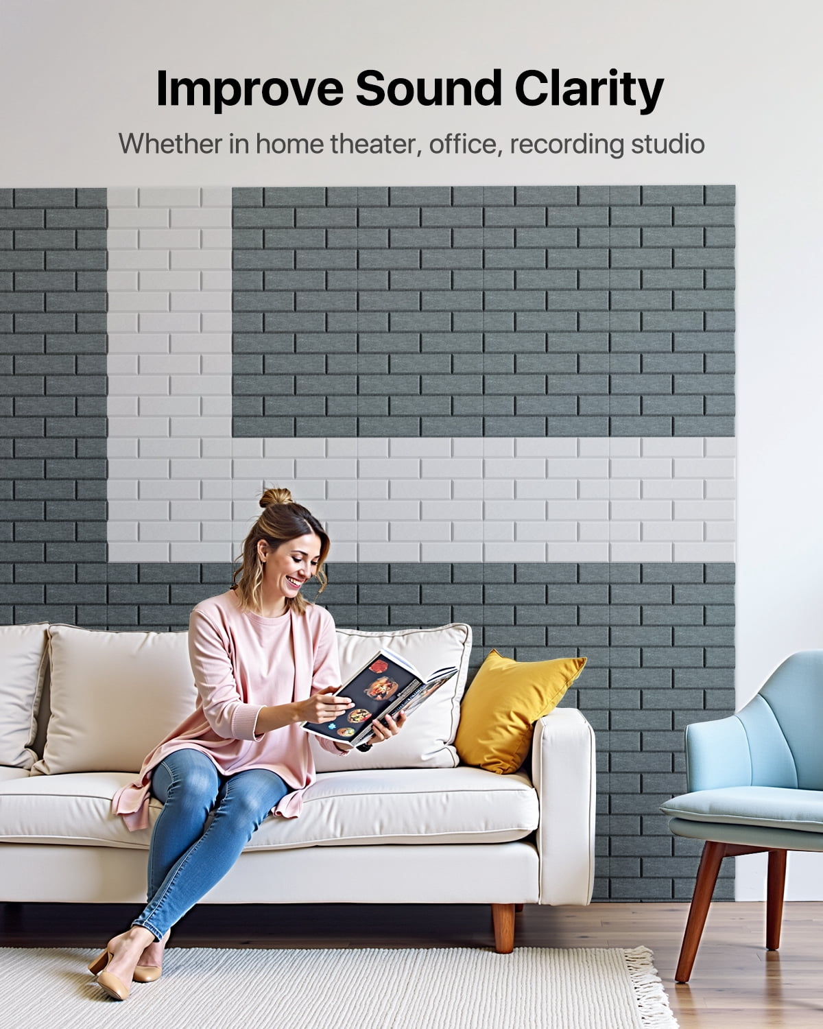 Soundsbay Acoustic Panels Self-Adhesive, Brick Soundproof Panels 12 Pack 12'' x 12'' x 0.4'' Noise Reduction for Home, Offices