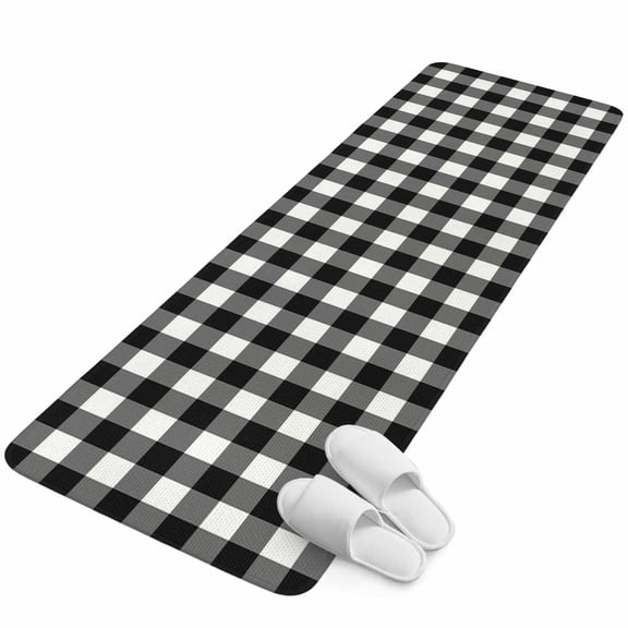 Runner Rug 2.62'x5.25', Black White Plaid Non Slip Backing Floor Mats Soft Area Rugs, Absorbent Muddy Dirt Trapping Carpet for Entryway Hallway Kitchen Bedroom Modern Simple Buffalo Check Gingham