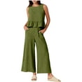 thumbnail image 2 of Roncen Women's Solid Casual Set - Loose Fit Sleeveless Pleated Vest & Wide-Leg Cropped Lightweight Pants for Summer Outfits, 2 of 8