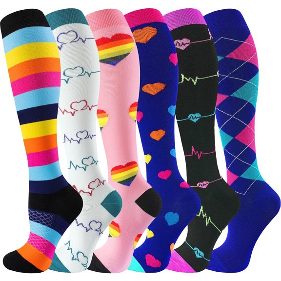 6 Pairs Copper Compression Socks for Women & Men Circulation 15-20 mmhg, Best Support for Medical, Running, Nursing