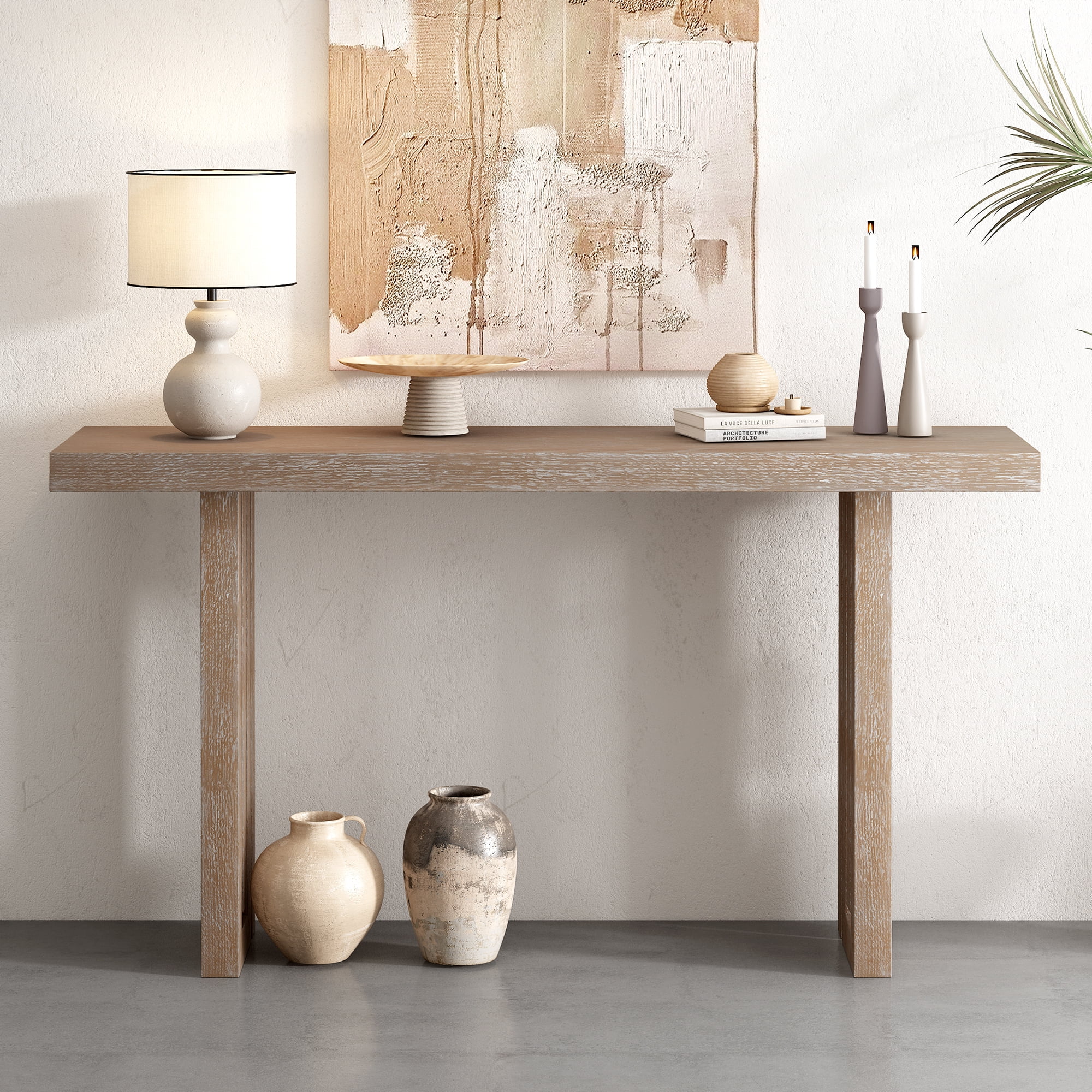 Jopath 59"W Modern Narrow Console Table Wooden Sofa Side Table Entryway Table with Storage Shelf for Living Room,Entryway,Natural