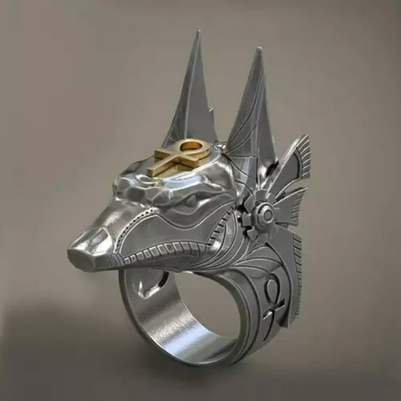 K-KED Mens Stainless Steel Anubis God Ring Ancient Egyptian Pharaoh Delicate Jewelry Size 7-12-01#-7