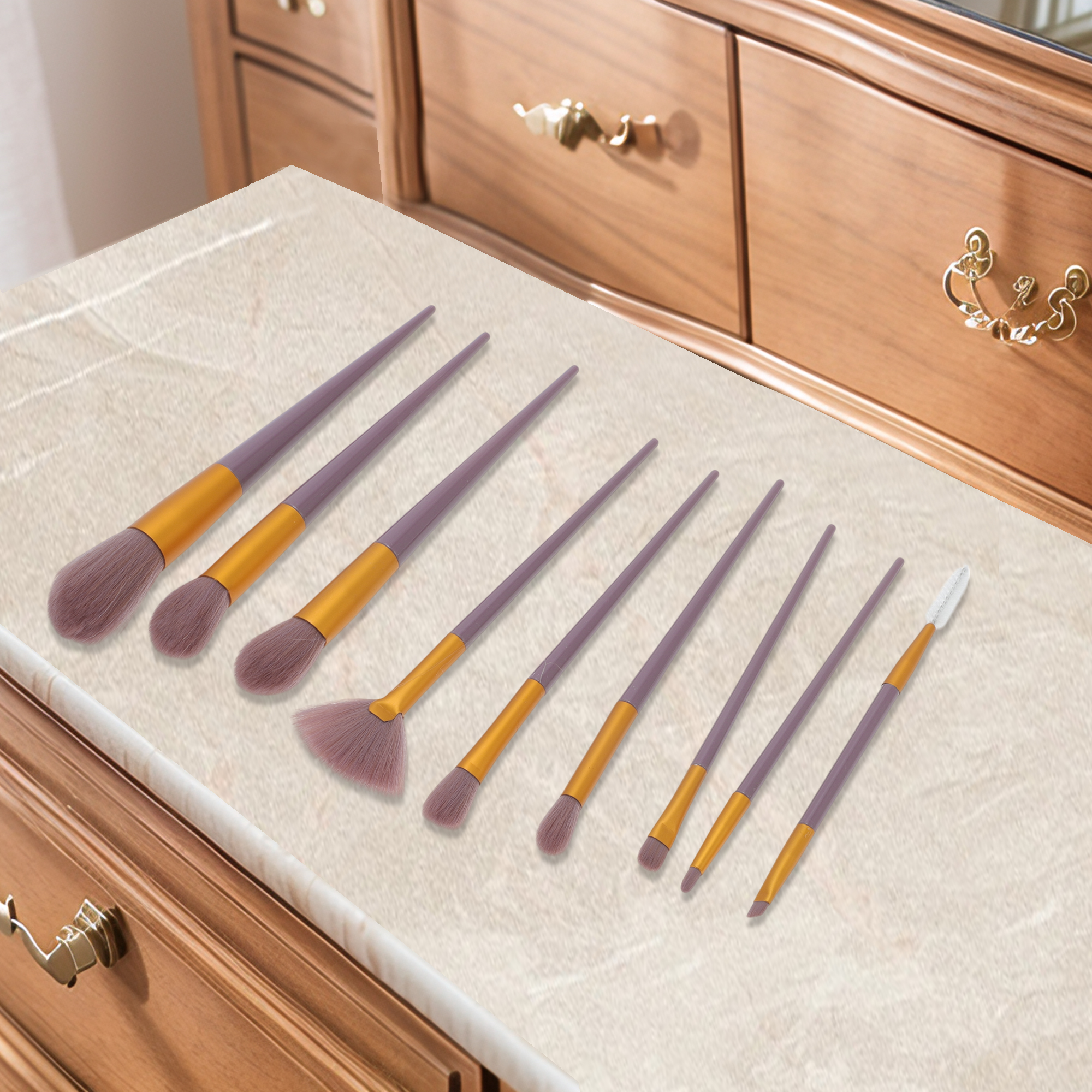 Unique Bargains Makeup Lightweight Brush Set with 9 Essential Brushes in Purple Color
