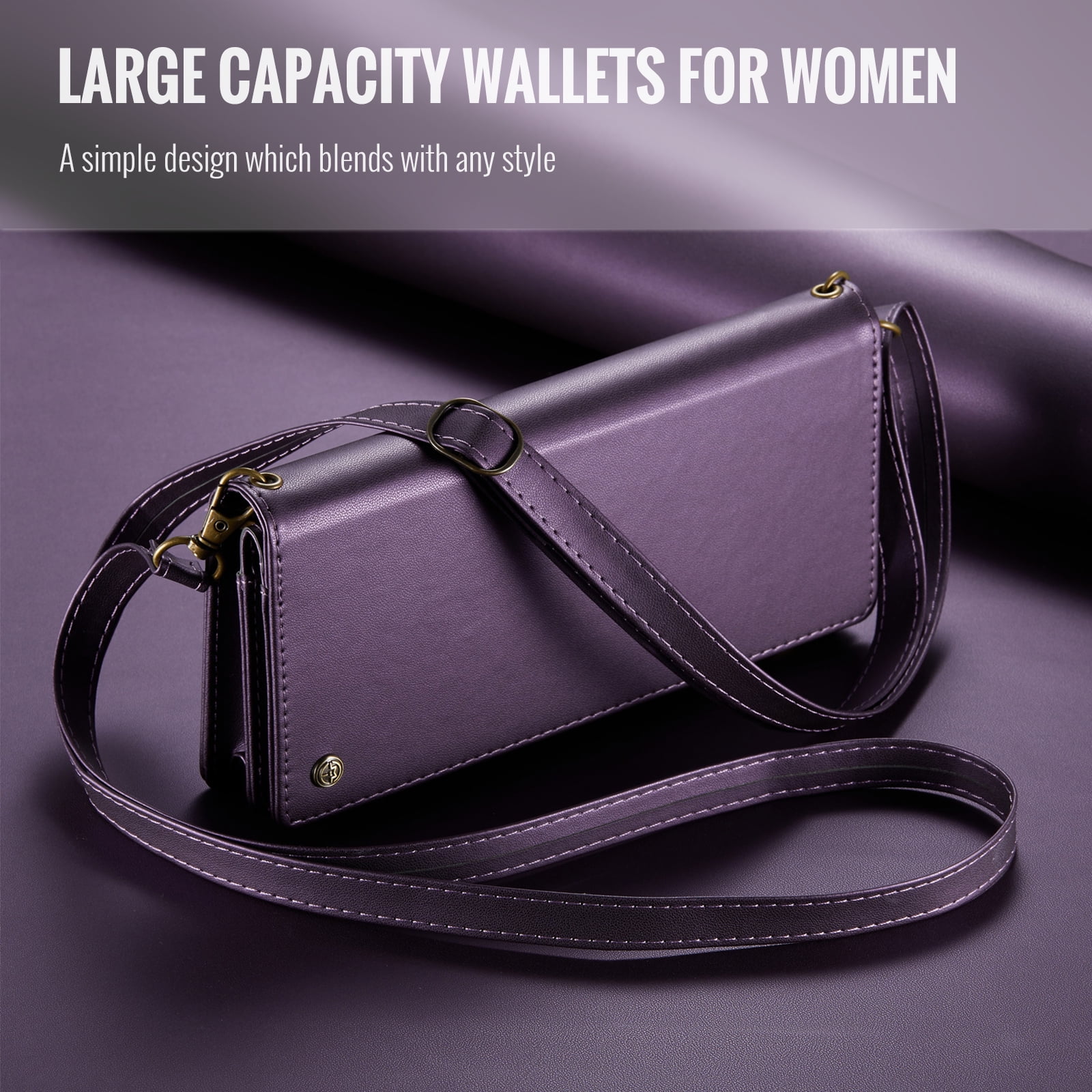 ELEHOLD Phone Bag Wallets for Women Girls,Luxury PU Leather Wallet Bag Crossbody Handbag with Phone Pocket Zipper Pocket Large Capacity Credit Card Holders Wriststrap Shoulder Strap,Purple
