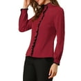 thumbnail image 5 of MODA NOVA Junior's Stand Collar Button Down Long Sleeve Shirt  Burgundy XS, 5 of 7