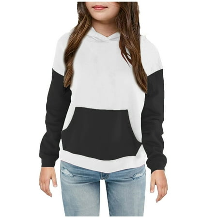 

Scyoekwg Boys Sweatshirts Fall Fashion Child Kids Toddler Girls Fleece Sweatshirts Long Sleeve Hooded Color Block Graphic Hoodies Loose Pullover with Pockets (Black 5 Years)